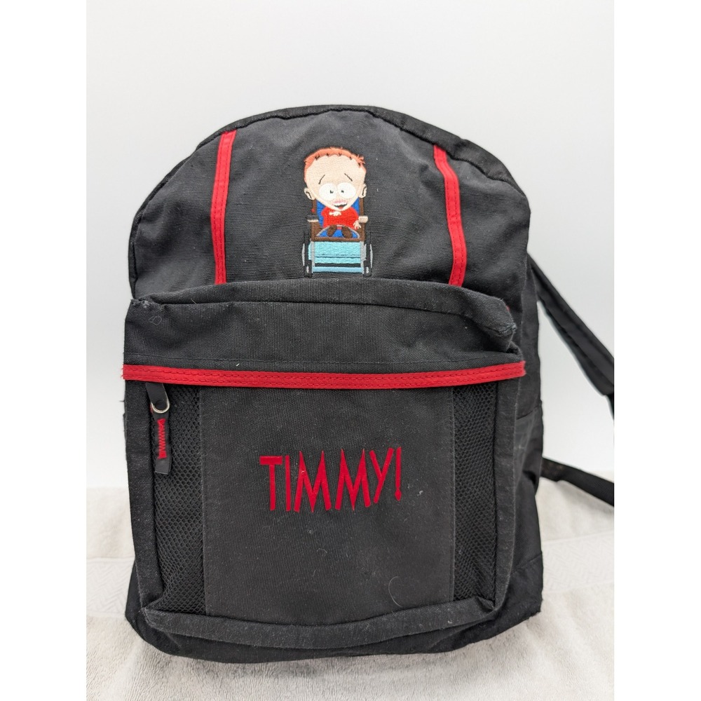 Vintage South Park Timmy Embroidered Black Canvas Backpack Red Trim Bag